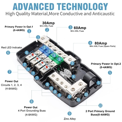 0awg 12V 다기능 미니 ANL 피지 박스 차량용 배급 블록